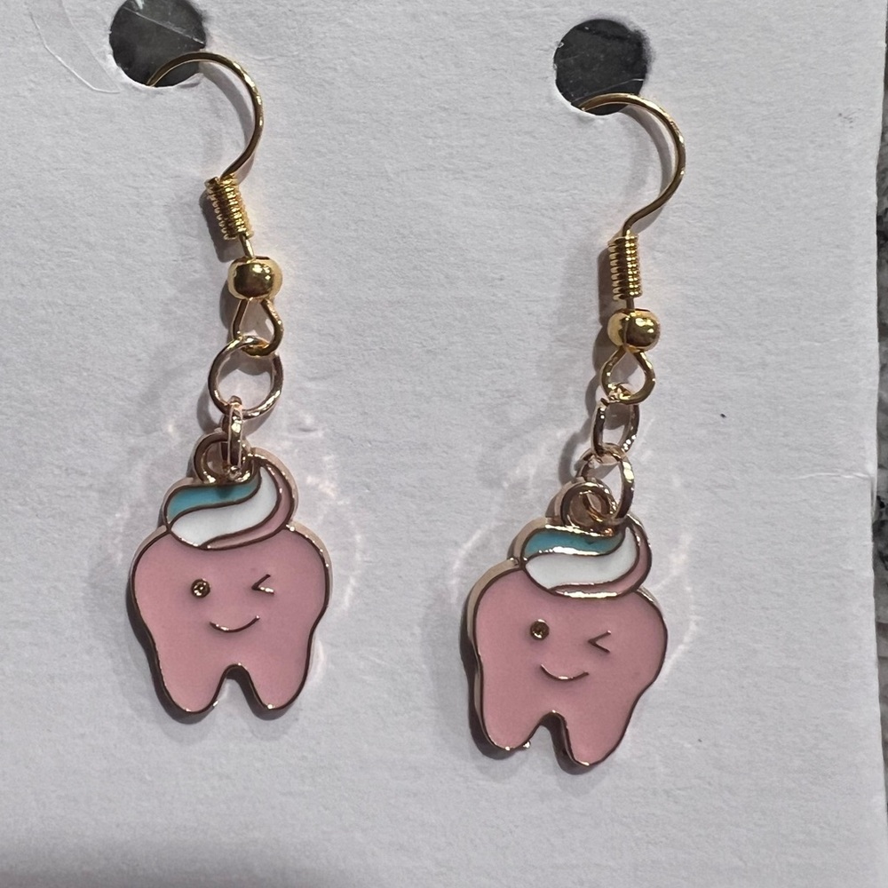 Cute Pink Tooth Earrings for Kids